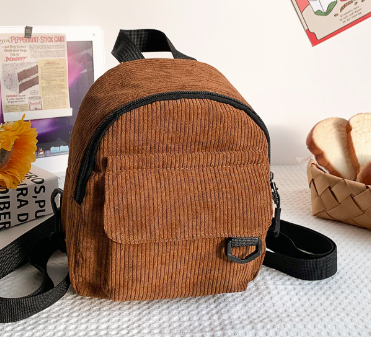 Cute Corduroy Backpack With Small Cosmetic Bag