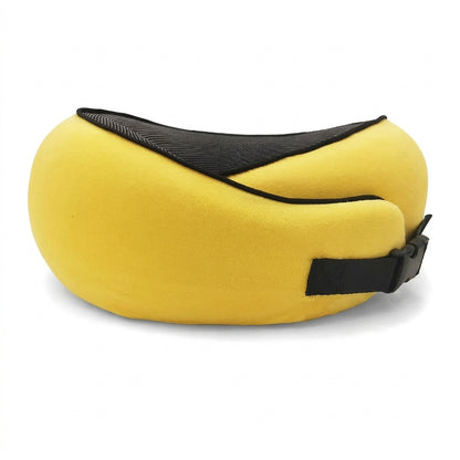 Yellow memory foam travel neck pillow with clip buckle