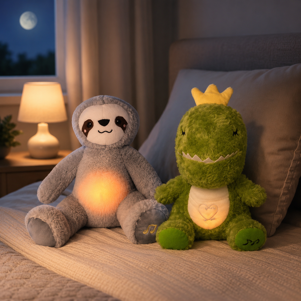 Breathing plush toy with warm light and soothing sounds