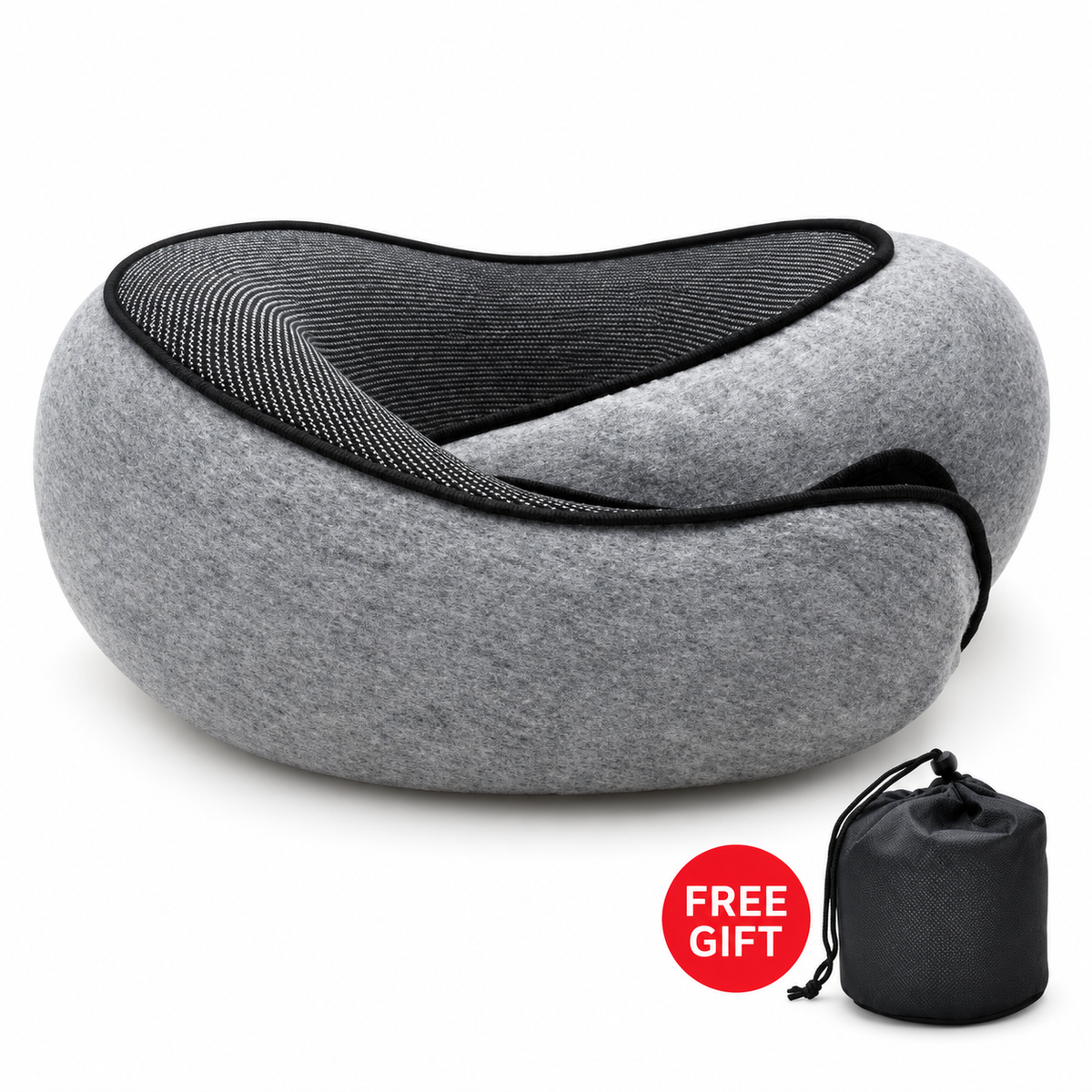 Grey floral travel neck pillow with storage bag