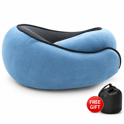 Peacock blue travel neck pillow with storage bag