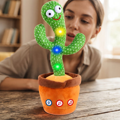Person speaking to Dancing Talking Cactus with voice repeat function