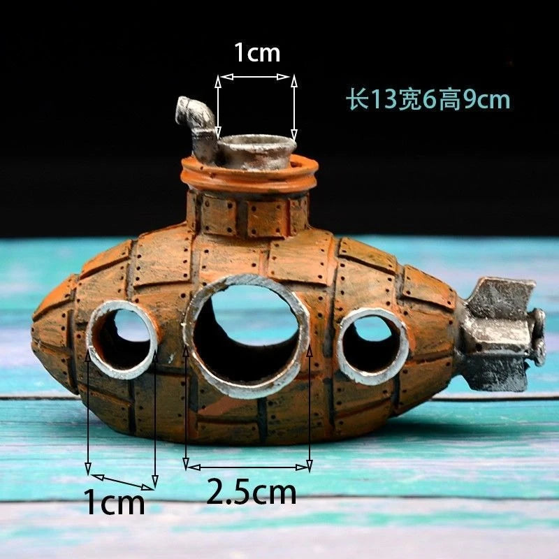 Resin Submarine Aquarium Ornament – Fish & Shrimp Hiding Cave