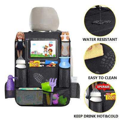 Car Backseat Organizer with Touch Screen Tablet Holder & Storage Pockets