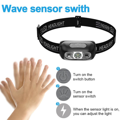 USB Rechargeable LED Sensor Headlamp – Adjustable Outdoor Light