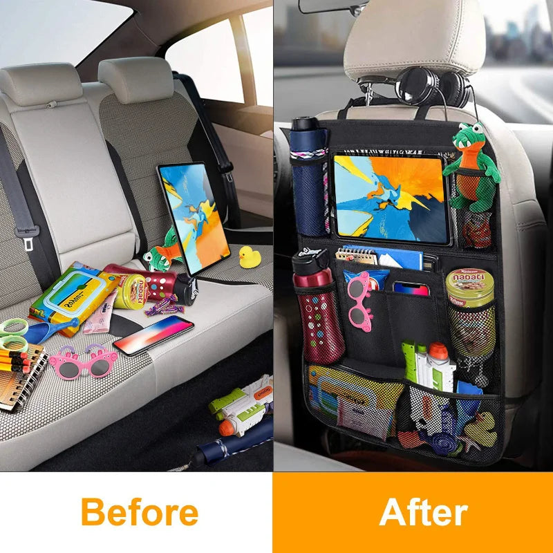 Car Backseat Organizer with Touch Screen Tablet Holder & Storage Pockets