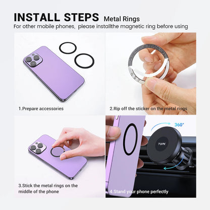 TOPK Magnetic Car Phone Holder – MagSafe Air Vent Mount