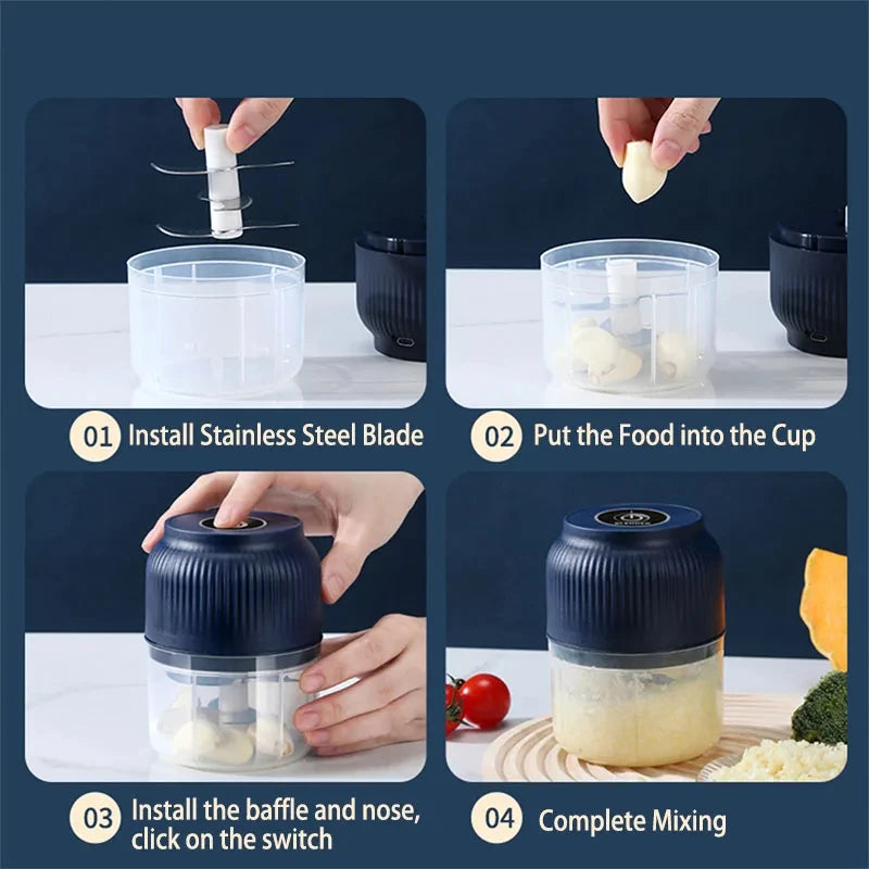 250ml USB Rechargeable Mini Food Chopper – Garlic & Vegetable Cutter