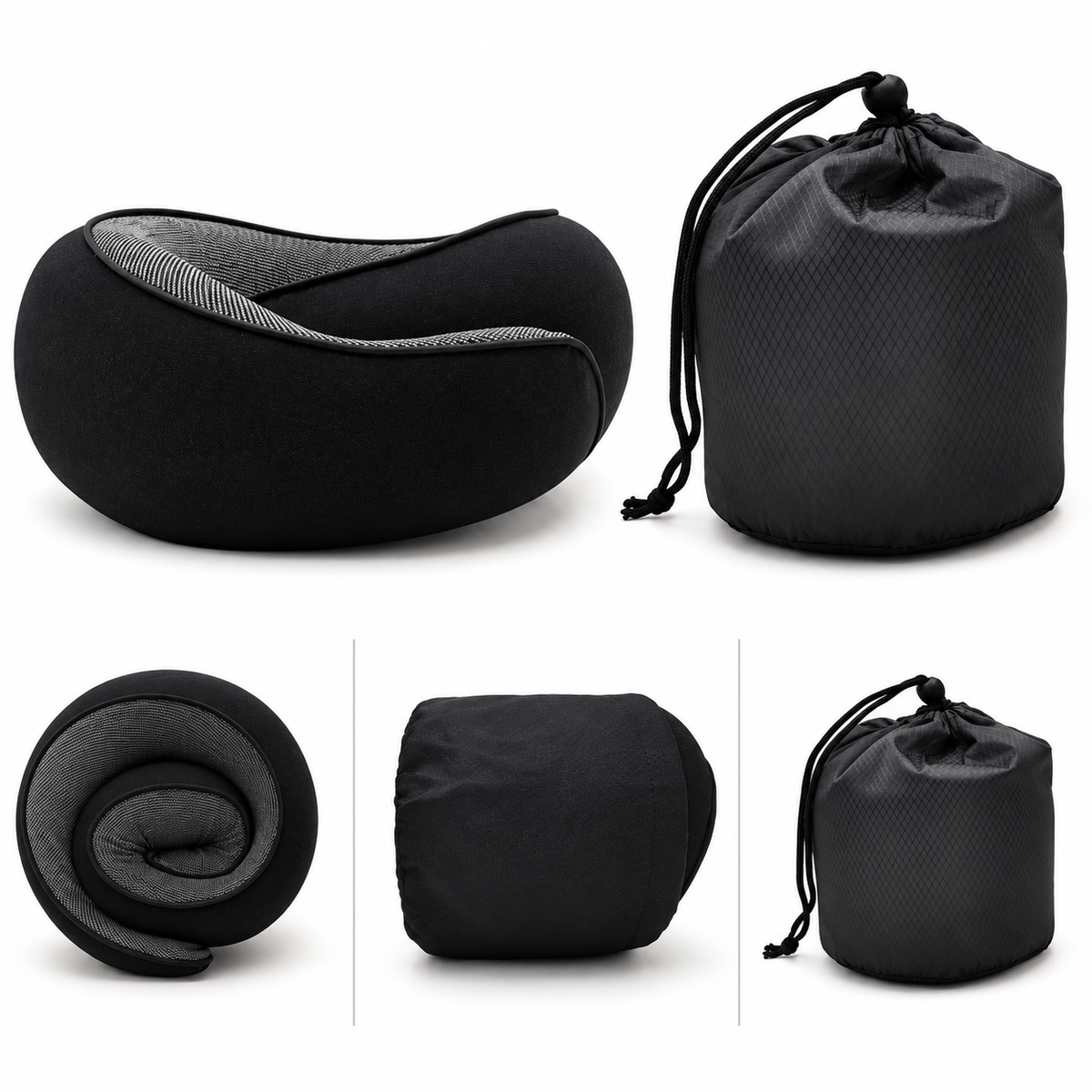 Memory-Foam Reise-Nackenkissen – Klettverschluss