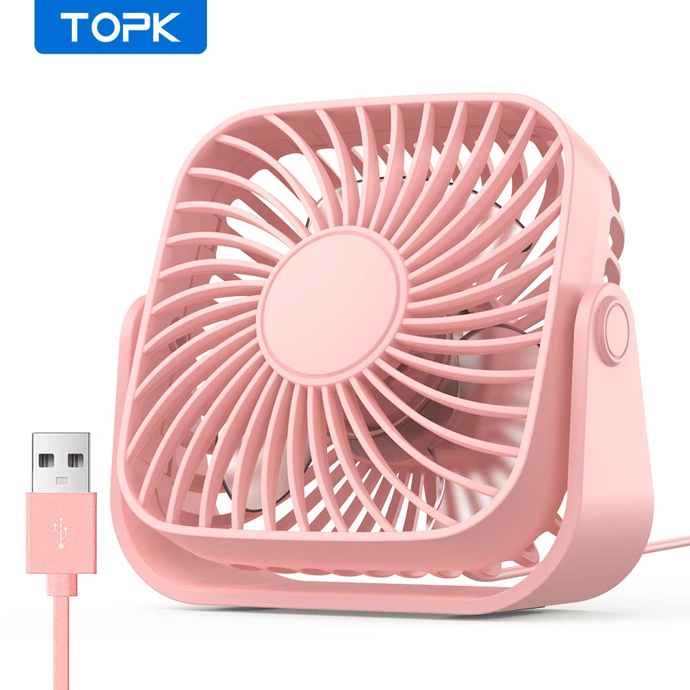 TOPK K52 4-Inch USB Mini Desk Fan – 3 Speeds 360° Adjustable