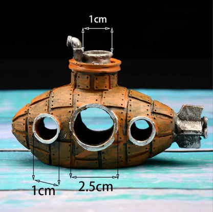 Resin Submarine Aquarium Ornament – Fish & Shrimp Hiding Cave