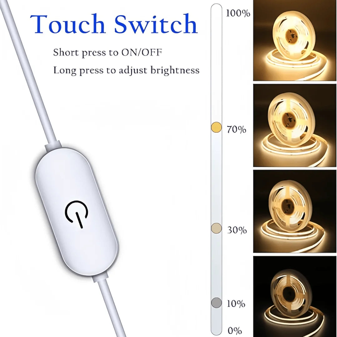 5V USB COB LED Light Strip with Touch Dimmer – 1M–5M